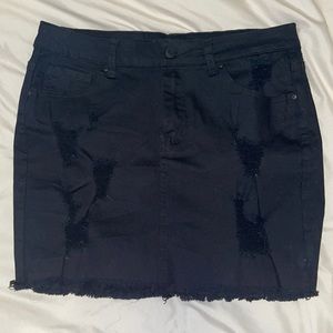 Black Ripped Jean Skirt